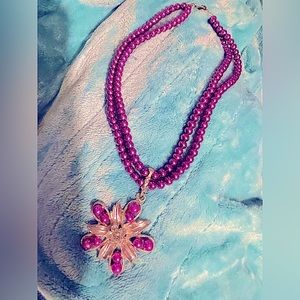beaded crystal necklace faux Pearl choker Silver-tone vtg purple sparkly